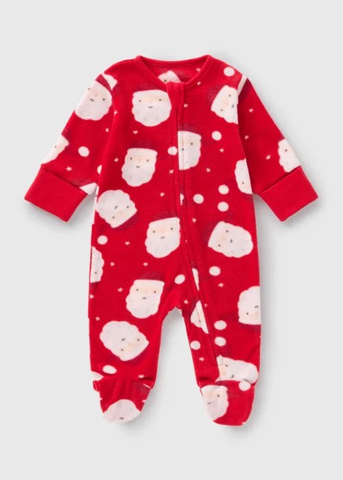 Baby Red Santa Fleece Sleepsuit (Newborn-18mths) - Age 0 - 3 Months Image 1