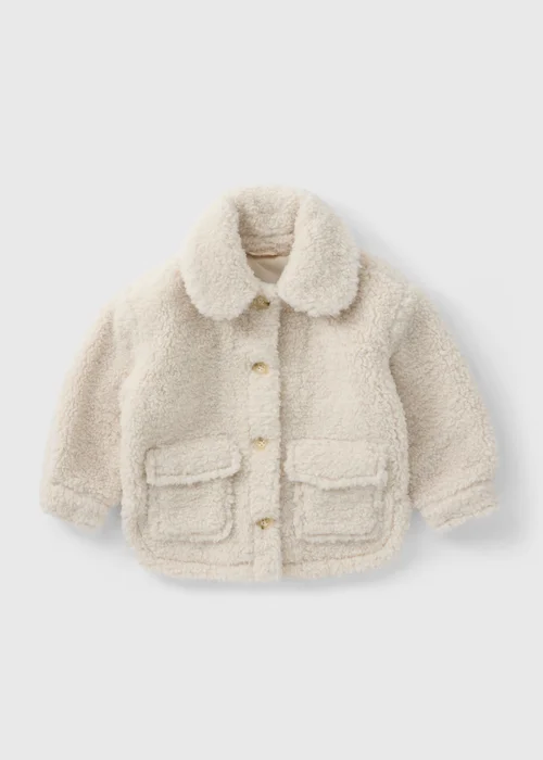 Girls Cream Borg Shacket (1-7yrs) - 1-1.5 Yrs Image 1