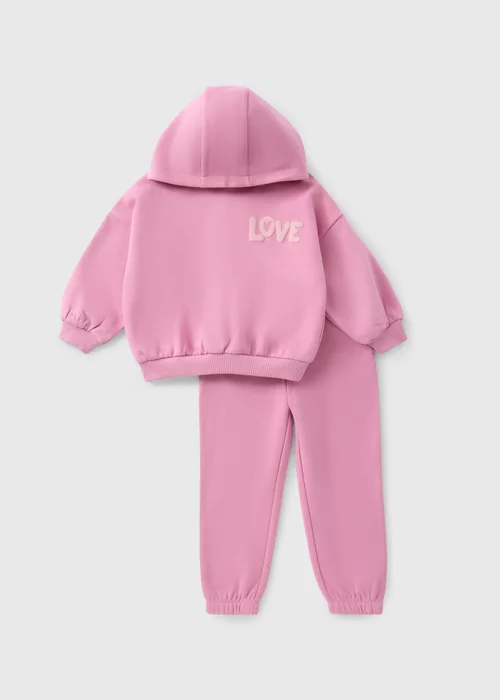 Girls Pink Love Hoodie & Jogging Bottoms Set (1-7yrs) - 1 half year to 2 Image 1