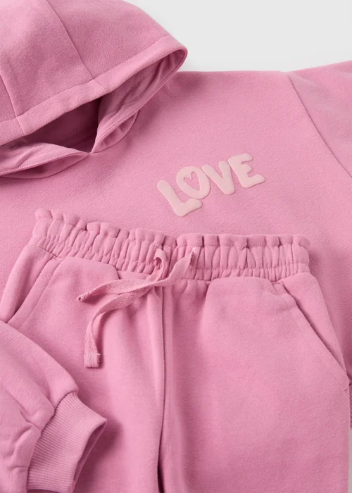 Girls Pink Love Hoodie & Jogging Bottoms Set (1-7yrs) - 1 half year to 2 Image 2