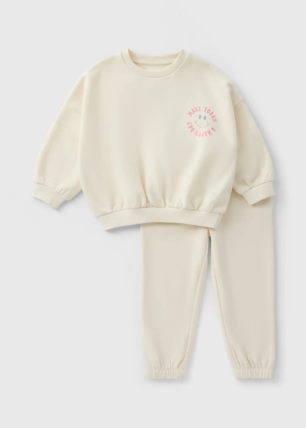 Girls Cream Smile Sweatshirt & Jogging Bottom Set (1-7yrs) - 1 half year to 2 Image 1