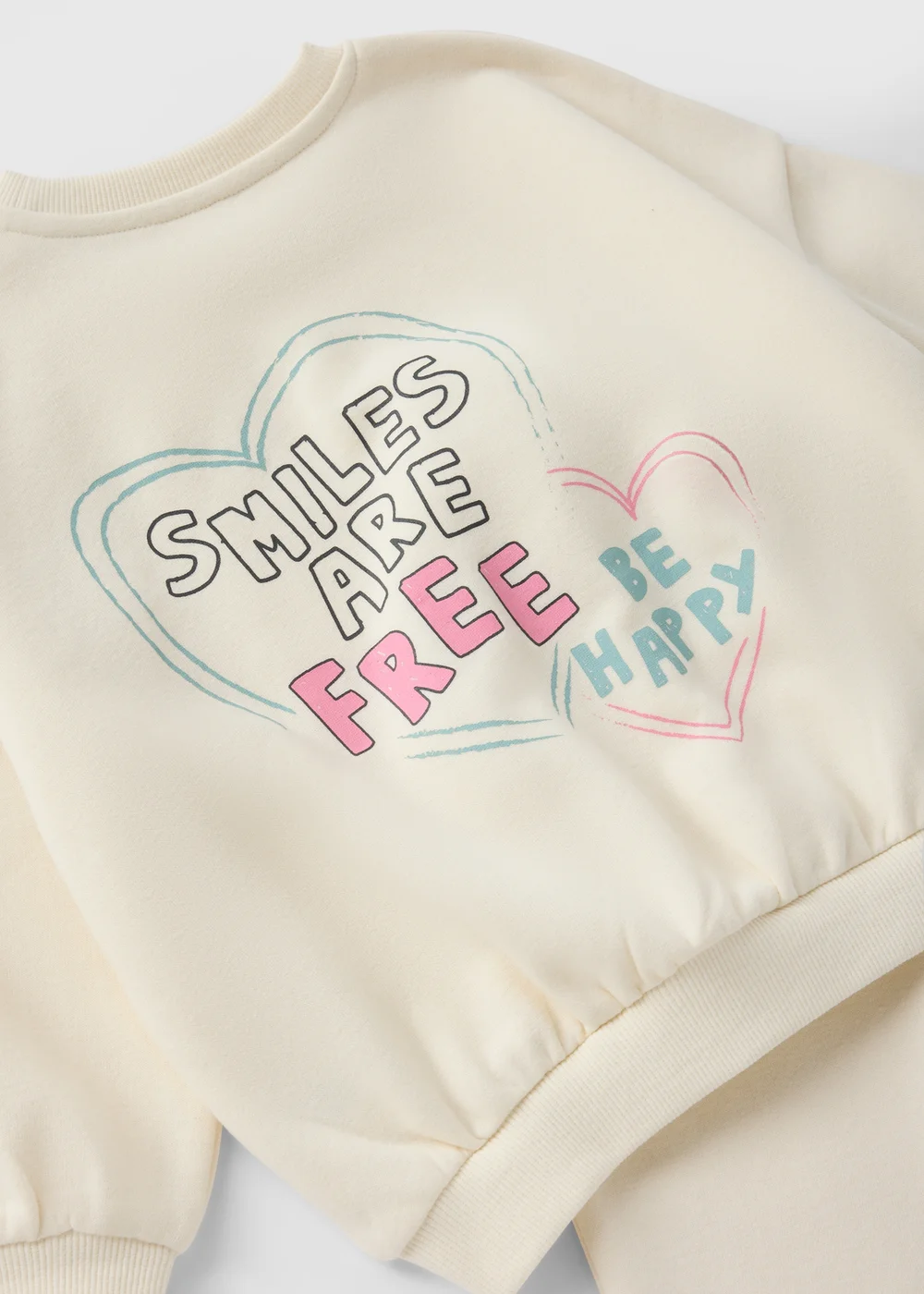 Girls Cream Smile Sweatshirt & Jogging Bottom Set (1-7yrs) - 1 half year to 2 Image 2