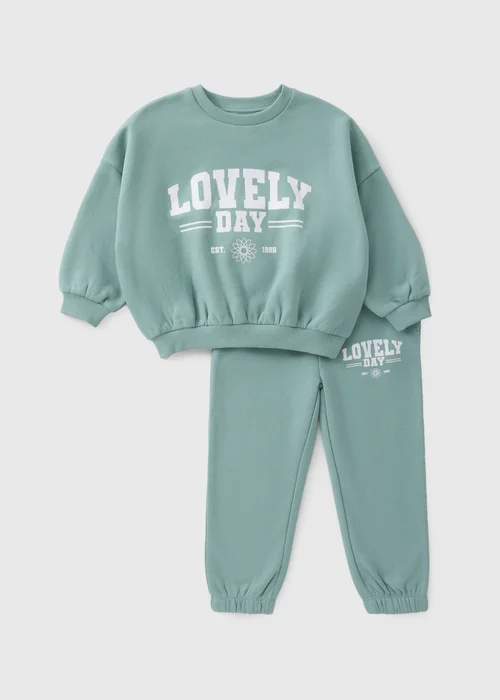 Girls Green Lovely Day Sweatshirt & Jogging Bottoms (1-7yrs) - 1 half year to 2 Image 1