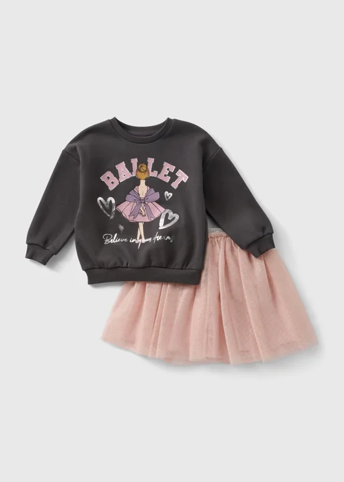 Girls Charcoal Ballet Sweatshirt & Skirt Set (1-7yrs) - 1 half year to 2 Image 1