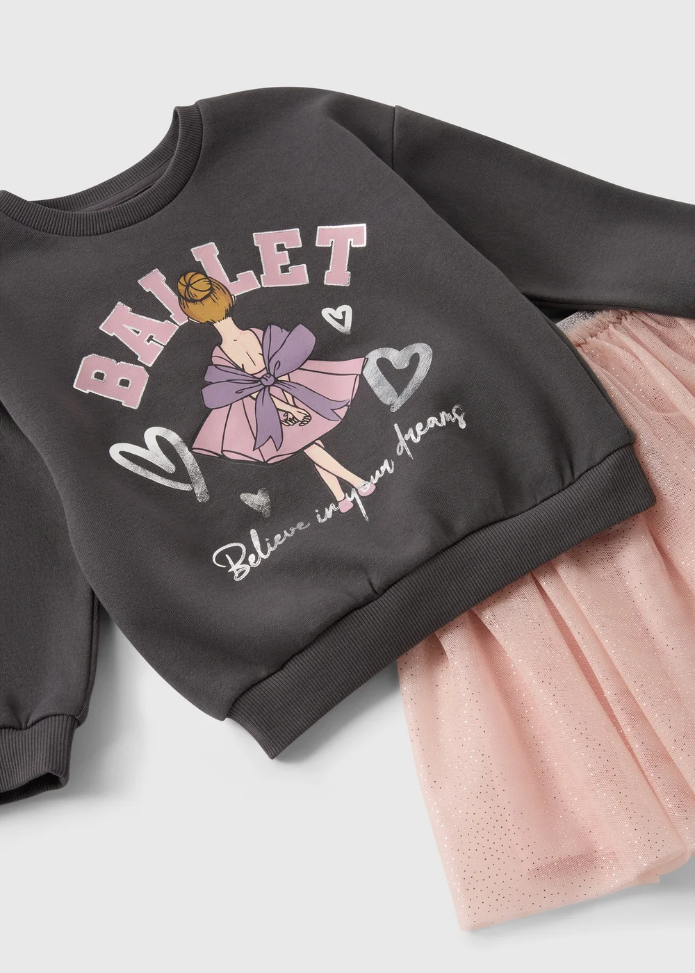 Girls Charcoal Ballet Sweatshirt & Skirt Set (1-7yrs) - 1 half year to 2 Image 2