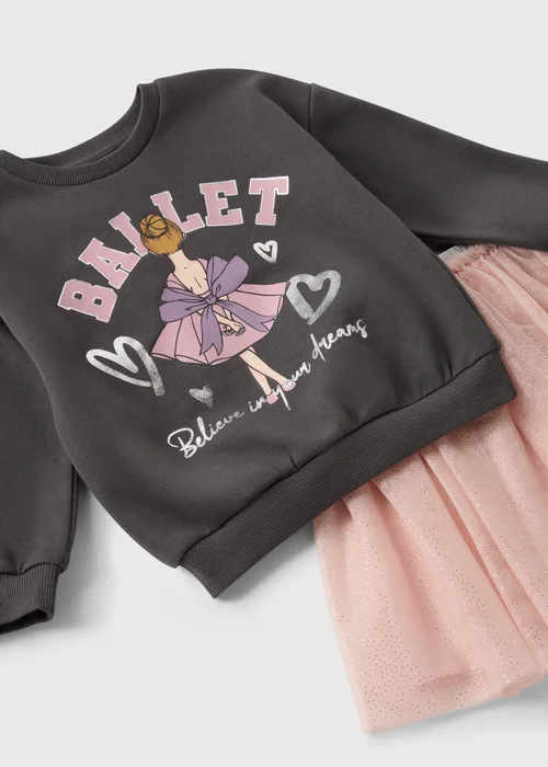 Girls Charcoal Ballet Sweatshirt & Skirt Set (1-7yrs) - 1 half year to 2 Image 2