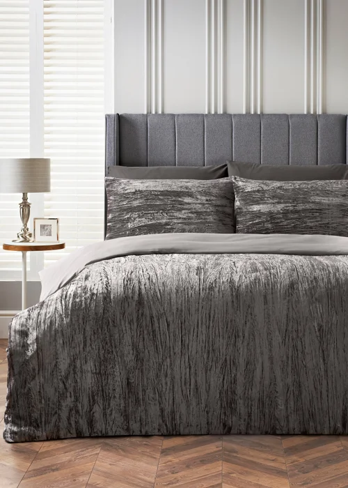 Grey Crinkle Velvet Duvet Set - Double Image 1