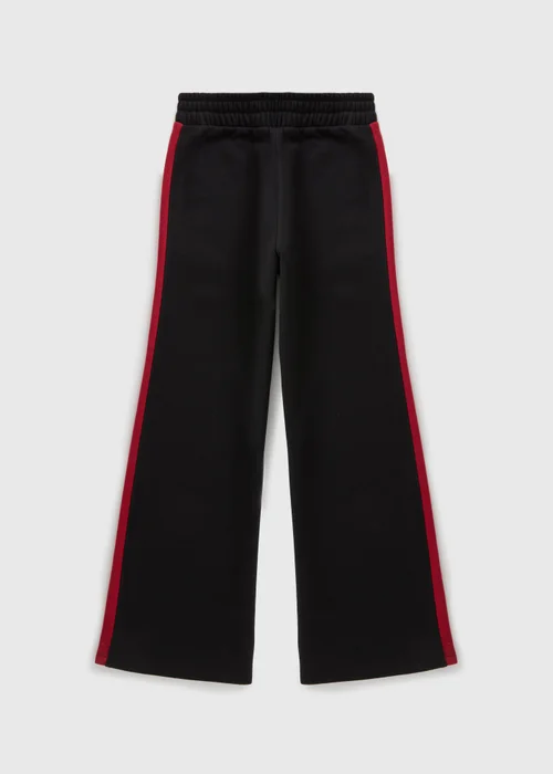Girls Black Side Stripe Wide Leg Jogging Bottoms (7-15yrs) - Age 7 Years Image 1