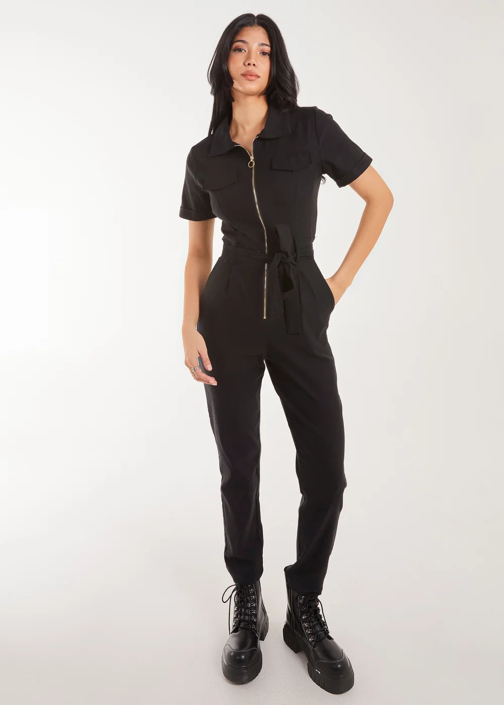 Pink Vanilla Black Zip Front Boilersuit - 6 Image 1