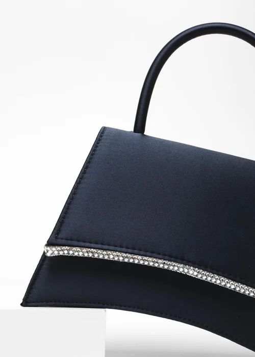 Quiz Navy Satin Diamante Trim Mini Tote Bag - One Size Image 5