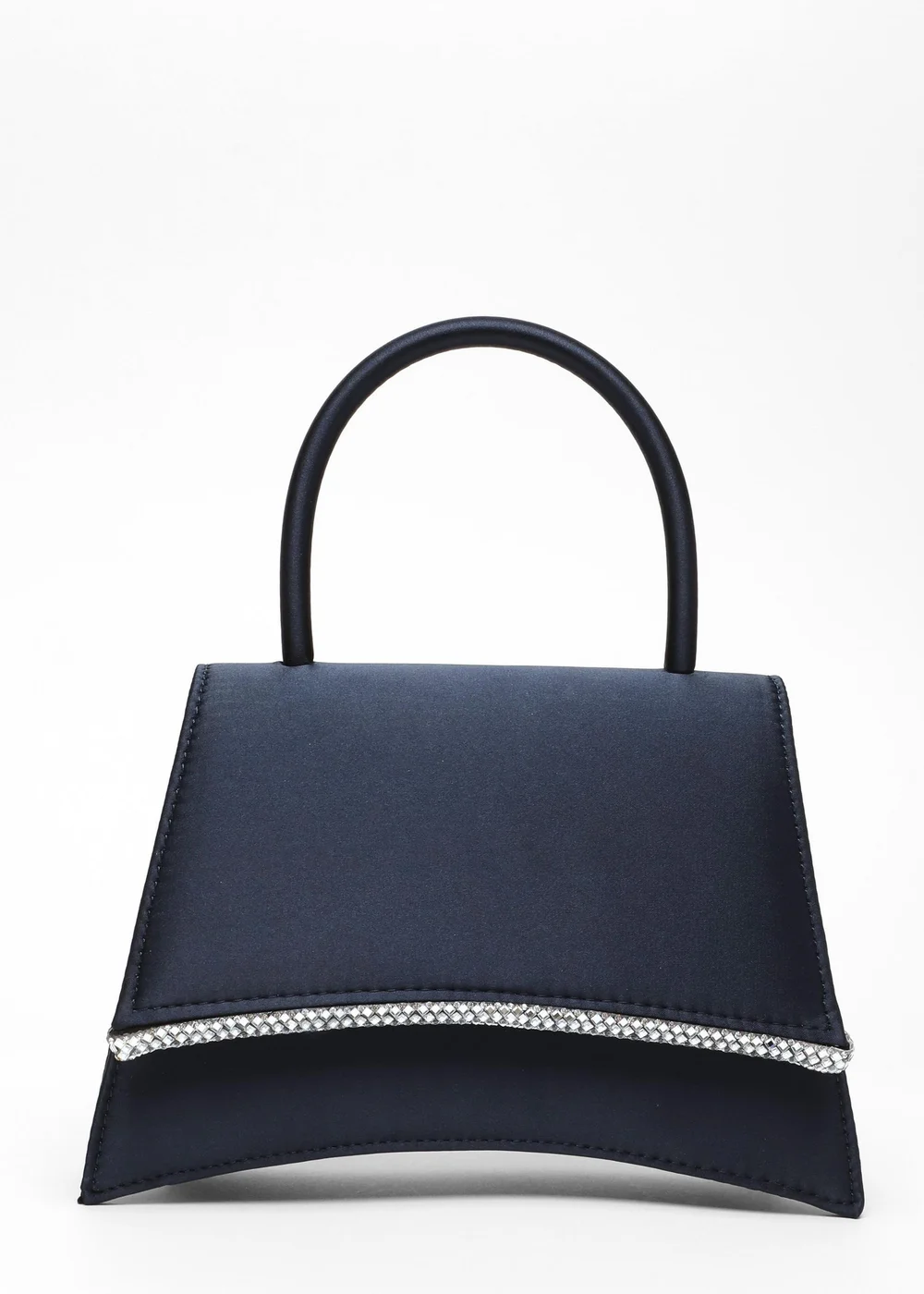 Quiz Navy Satin Diamante Trim Mini Tote Bag - One Size Image 4