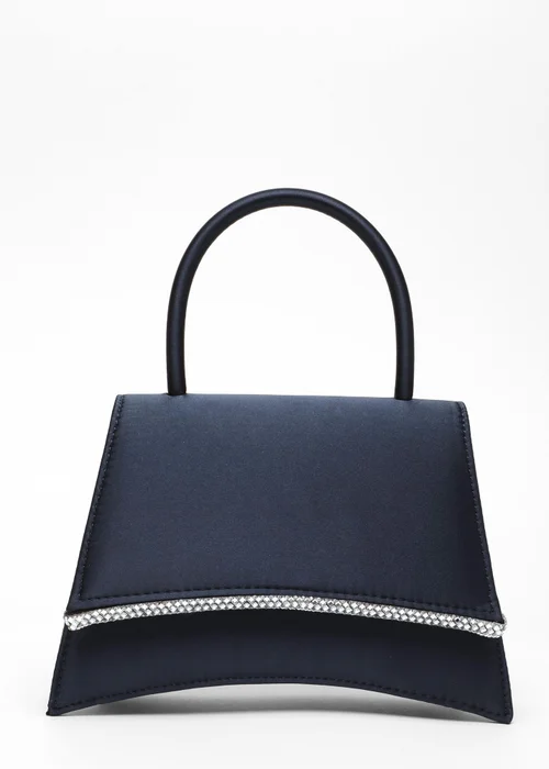 Quiz Navy Satin Diamante Trim Mini Tote Bag - One Size Image 4