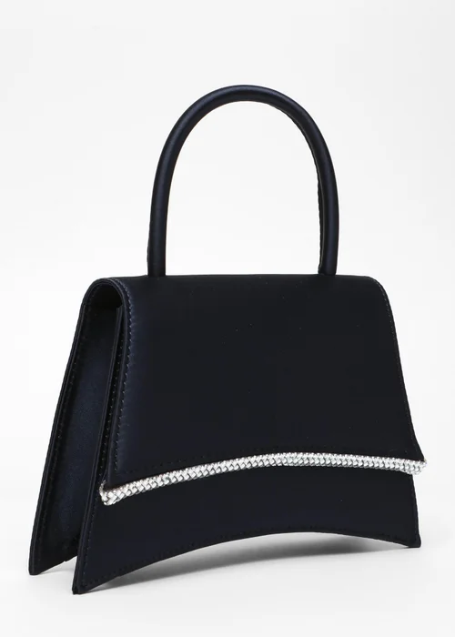 Quiz Navy Satin Diamante Trim Mini Tote Bag - One Size Image 1