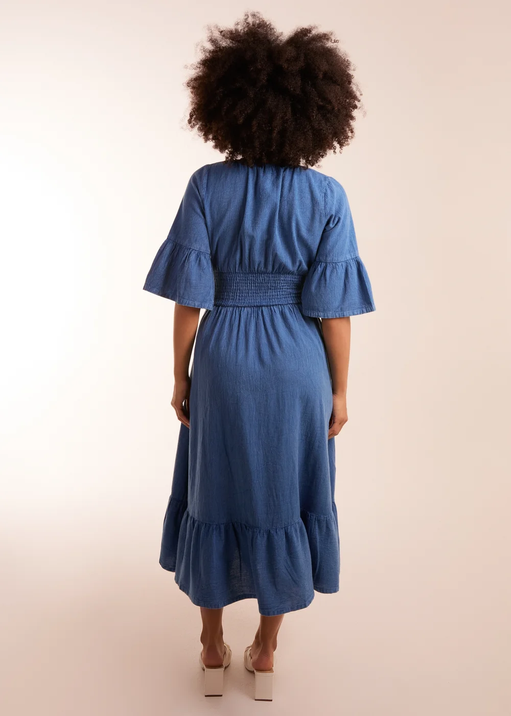 Blue Vanilla Blue V Neck Shirred Midi Dress - S Image 2