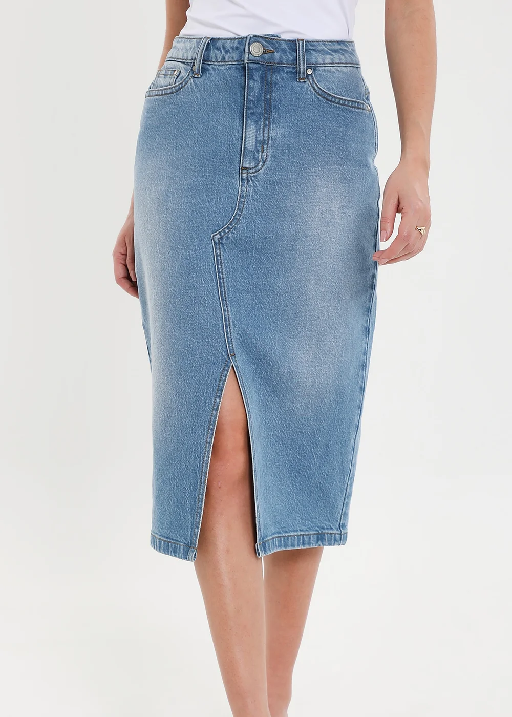 Threadbare Light Blue Amsterdam Denim Midi Skirt - Size 8 Image 1