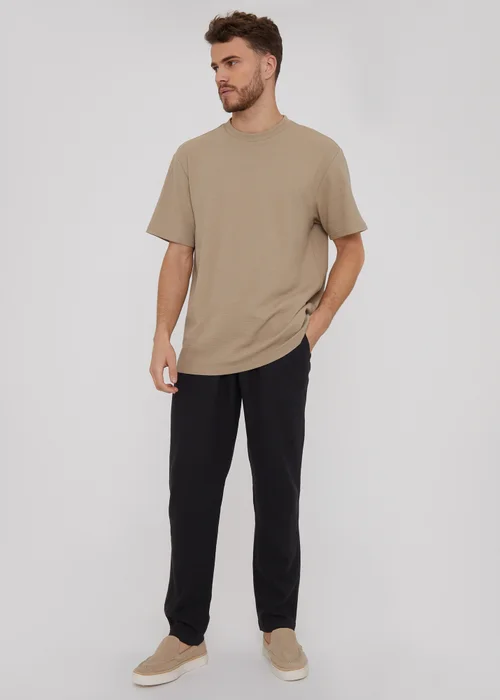 Threadbare Black Linen Blend Drawcord Trousers - M Image 4