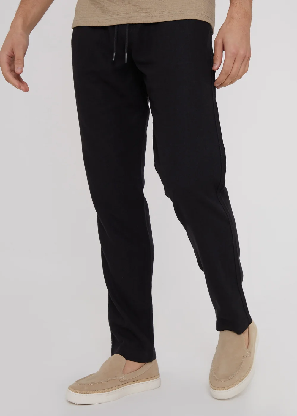 Threadbare Black Linen Blend Drawcord Trousers - M Image 1