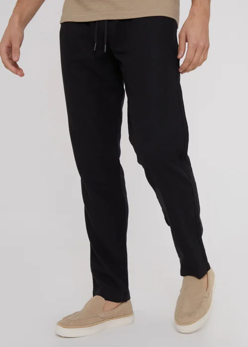 Threadbare Black Linen Blend Drawcord Trousers - M Image 1
