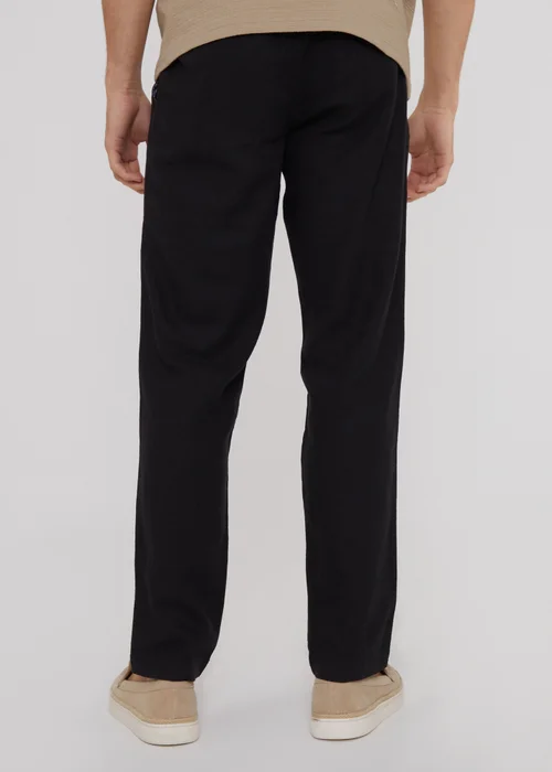 Threadbare Black Linen Blend Drawcord Trousers - M Image 2