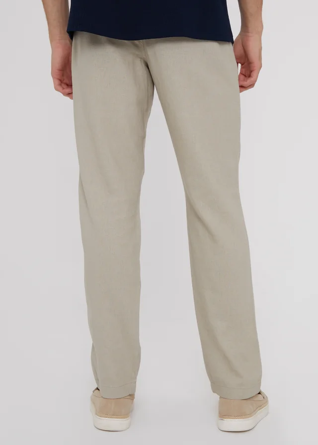 Threadbare Stone Linen Blend Drawcord Trousers