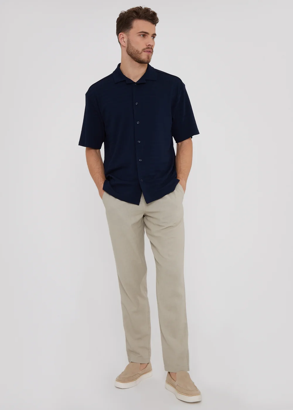 Threadbare Stone Linen Blend Drawcord Trousers - S Image 4