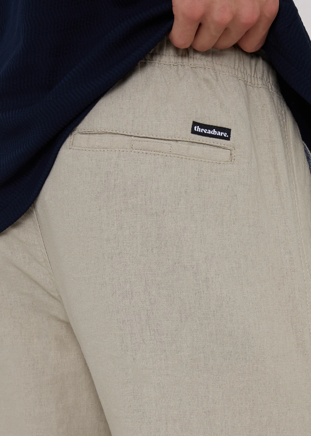 Threadbare Stone Linen Blend Drawcord Trousers - S Image 3
