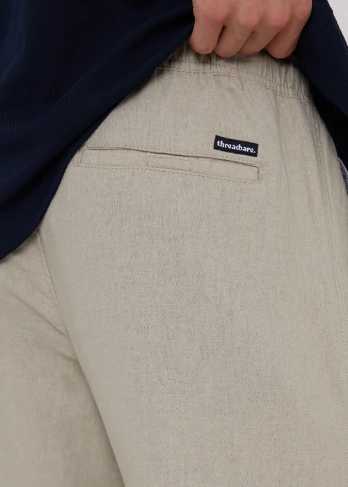 Threadbare Stone Linen Blend Drawcord Trousers - S Image 3