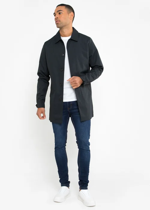 Threadbare Navy Showerproof Longline Tailored Mac - M Image 4