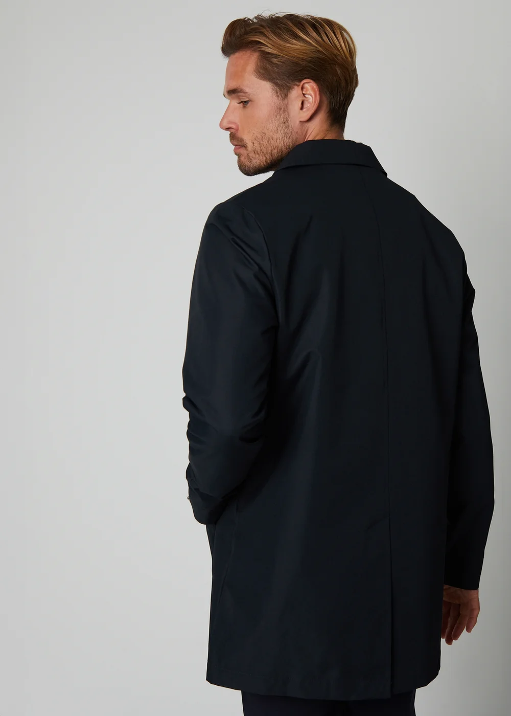 Threadbare Navy Showerproof Longline Tailored Mac - M Image 2
