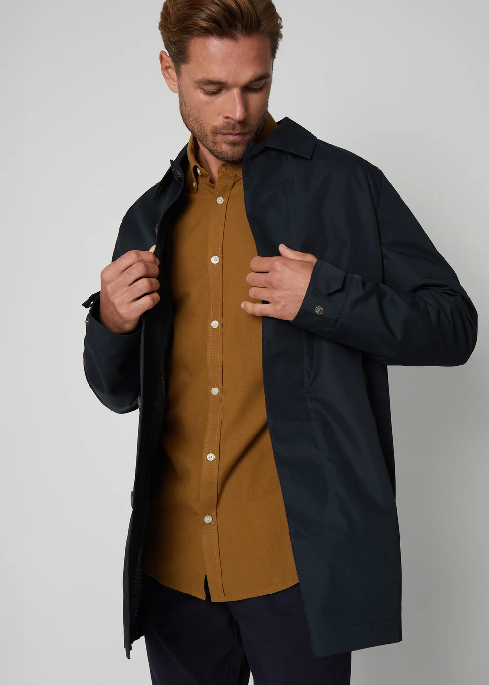 Threadbare Navy Showerproof Longline Tailored Mac - M Image 1