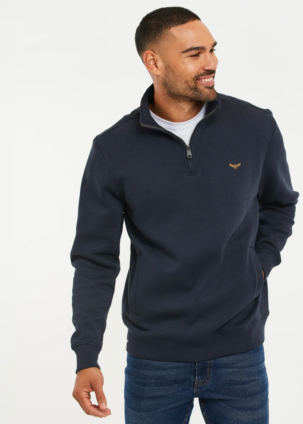 Threadbare Navy 1/4 Zip Neck Sweatshirt - XL Image 1