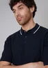 Threadbare Navy Cotton Mix Tipping Collar Short Sleeve Knitted Polo - M Image 3