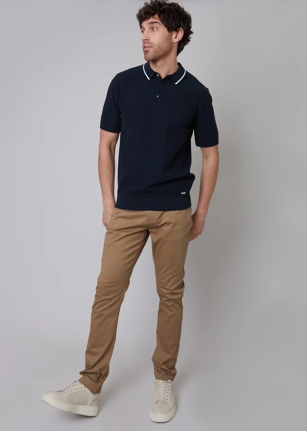 Threadbare Navy Cotton Mix Tipping Collar Short Sleeve Knitted Polo - M Image 4