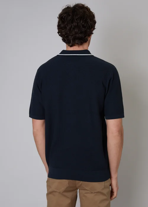 Threadbare Navy Cotton Mix Tipping Collar Short Sleeve Knitted Polo - M Image 2