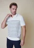 Threadbare Ecru Cotton Mix Trophy Neck Striped Short Sleeve Knitted Polo - S Image 1