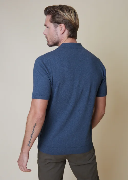 Threadbare Blue Marrick Textured Short Sleeve Knitted Polo - S Image 2