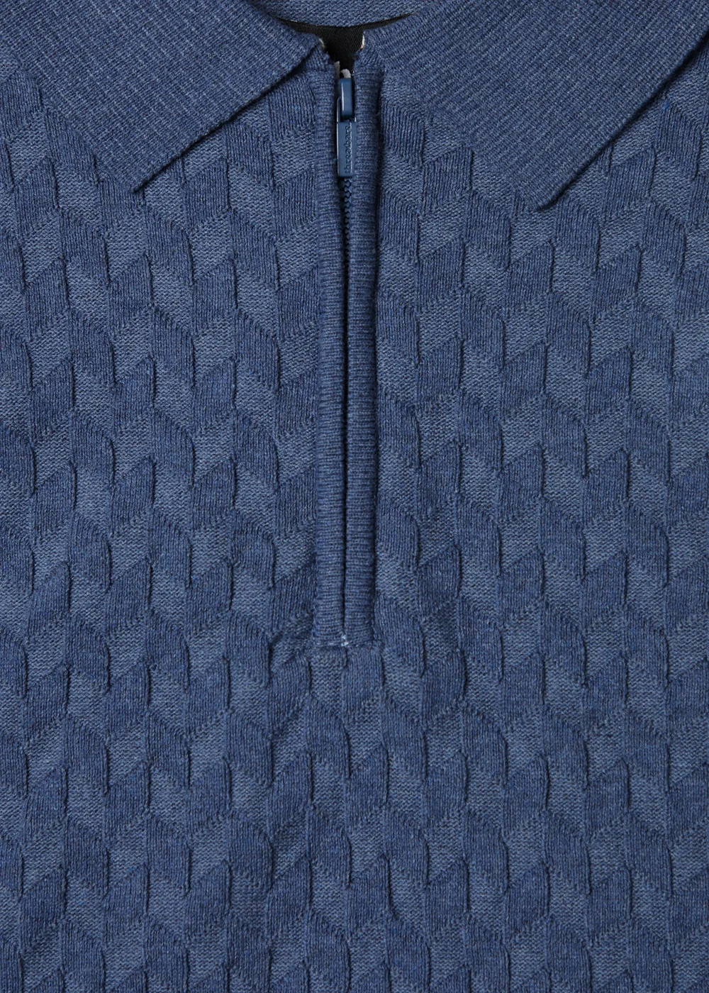 Threadbare Blue Marrick Textured Short Sleeve Knitted Polo - S Image 5
