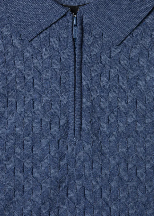 Threadbare Blue Marrick Textured Short Sleeve Knitted Polo - S Image 5