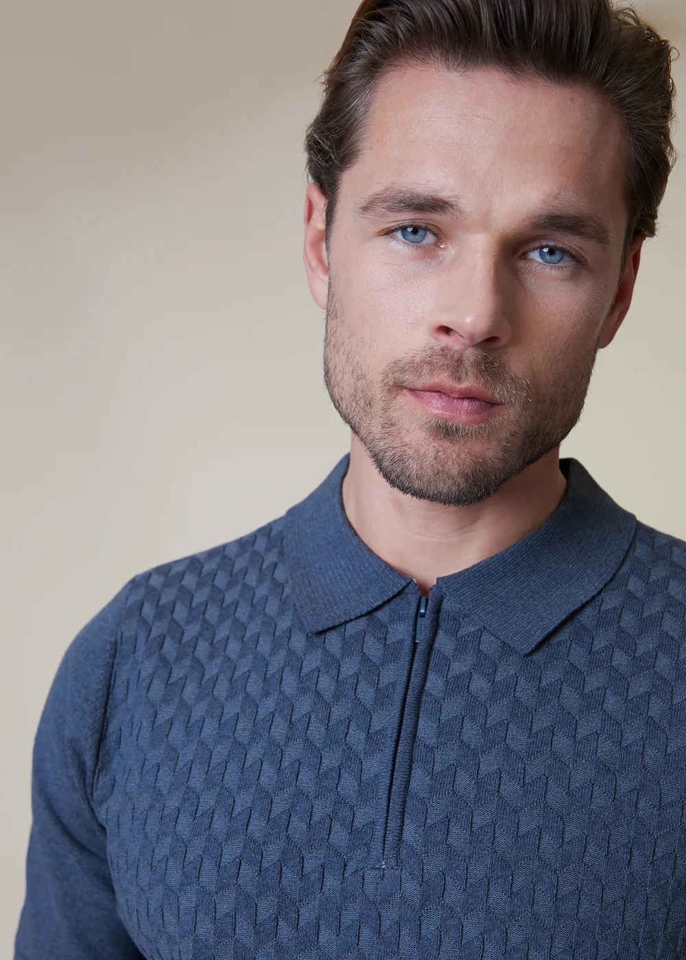 Threadbare Blue Marrick Textured Short Sleeve Knitted Polo - S Image 3