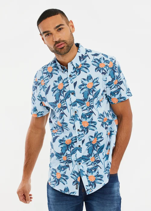 Threadbare Mint Cotton Tropical Print Short Sleeve Shirt - S Image 1