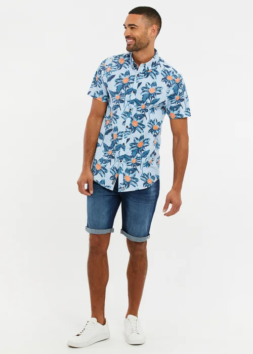 Threadbare Mint Cotton Tropical Print Short Sleeve Shirt - S Image 4
