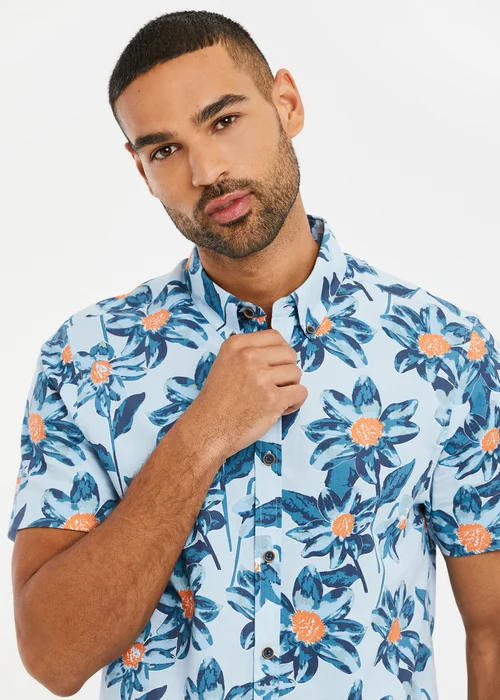 Threadbare Mint Cotton Tropical Print Short Sleeve Shirt - S Image 3