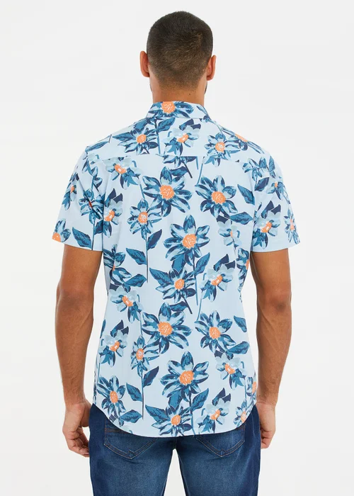 Threadbare Mint Cotton Tropical Print Short Sleeve Shirt - S Image 2