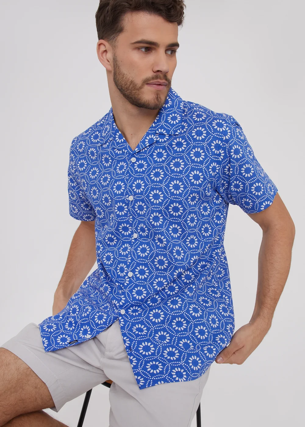 Threadbare Blue Short Sleeve Floral Print Cotton Shirt - S Image 4