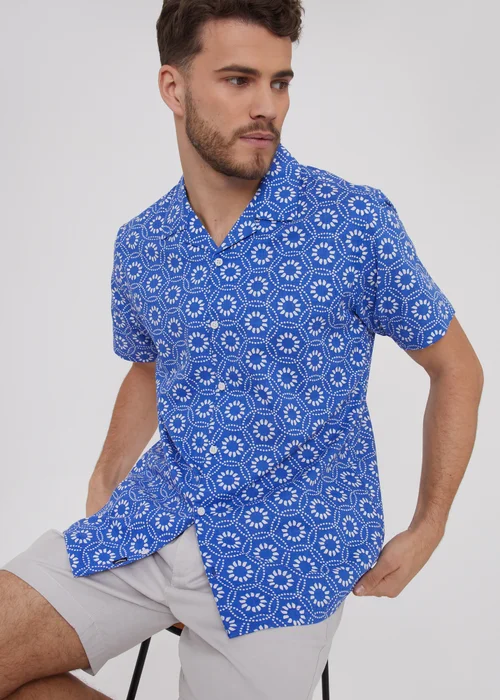 Threadbare Blue Short Sleeve Floral Print Cotton Shirt - S Image 4