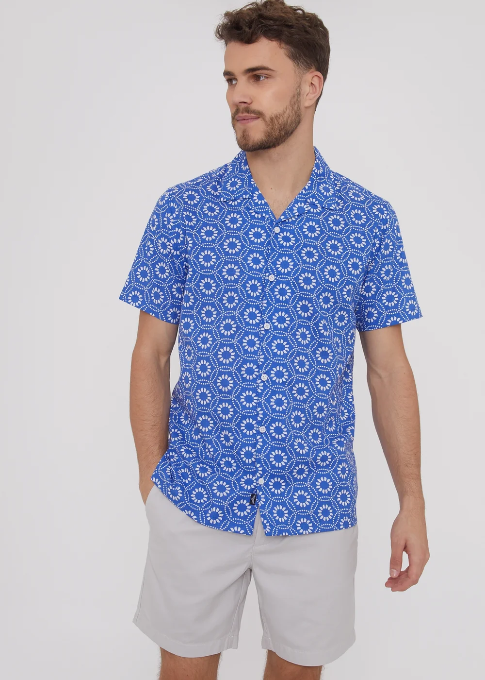 Threadbare Blue Short Sleeve Floral Print Cotton Shirt - S Image 1
