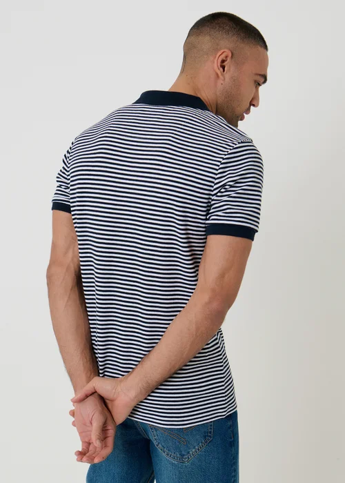 Threadbare Navy Open Collar Striped Pique Polo Shirt - M Image 2