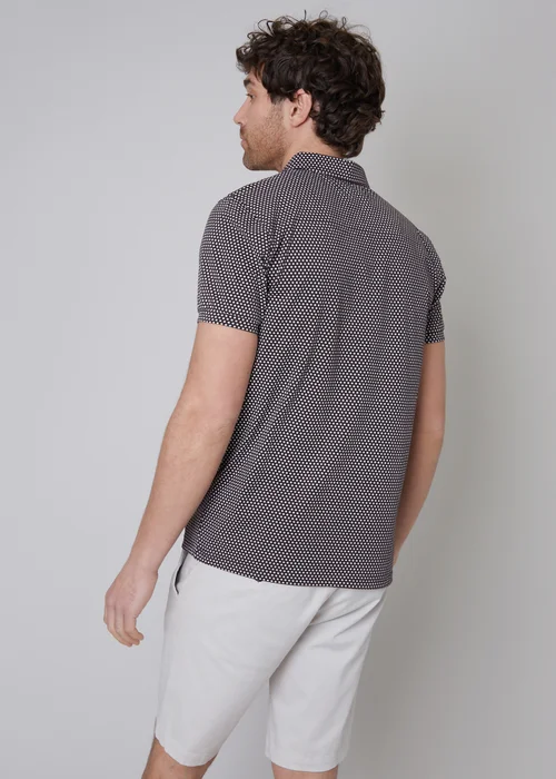 Threadbare Chocolate Dion Geometric Print Zip Collar Jersey Polo Shirt - S Image 2