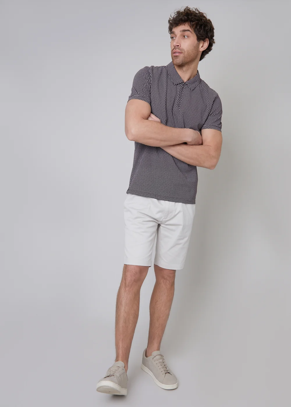 Threadbare Chocolate Dion Geometric Print Zip Collar Jersey Polo Shirt - S Image 4