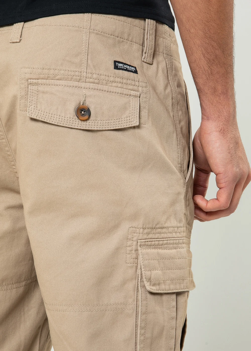 Threadbare Stone Bute Cotton Cargo Shorts - 30 Image 3
